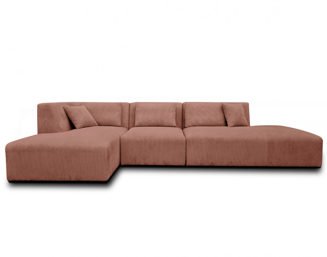 Canapé modulable d'angle gauche 5 places en velours côtelé Victoire