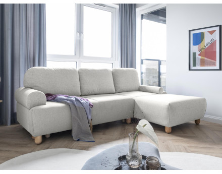 Canapé d'angle droit 4 places convertible avec coffre en tissu Olli