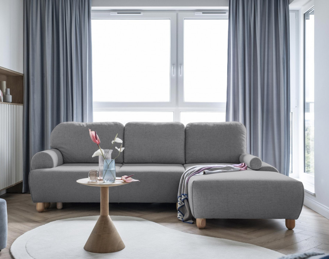 Canapé d'angle droit 4 places convertible avec coffre en tissu Olli