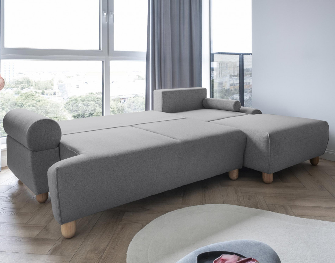 Canapé d'angle droit 4 places convertible avec coffre en tissu Olli