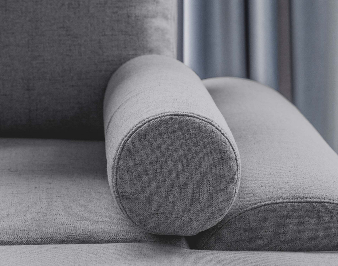 Canapé d'angle droit 4 places convertible avec coffre en tissu Olli