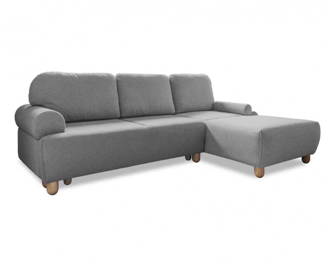 Canapé d'angle droit 4 places convertible avec coffre en tissu Olli