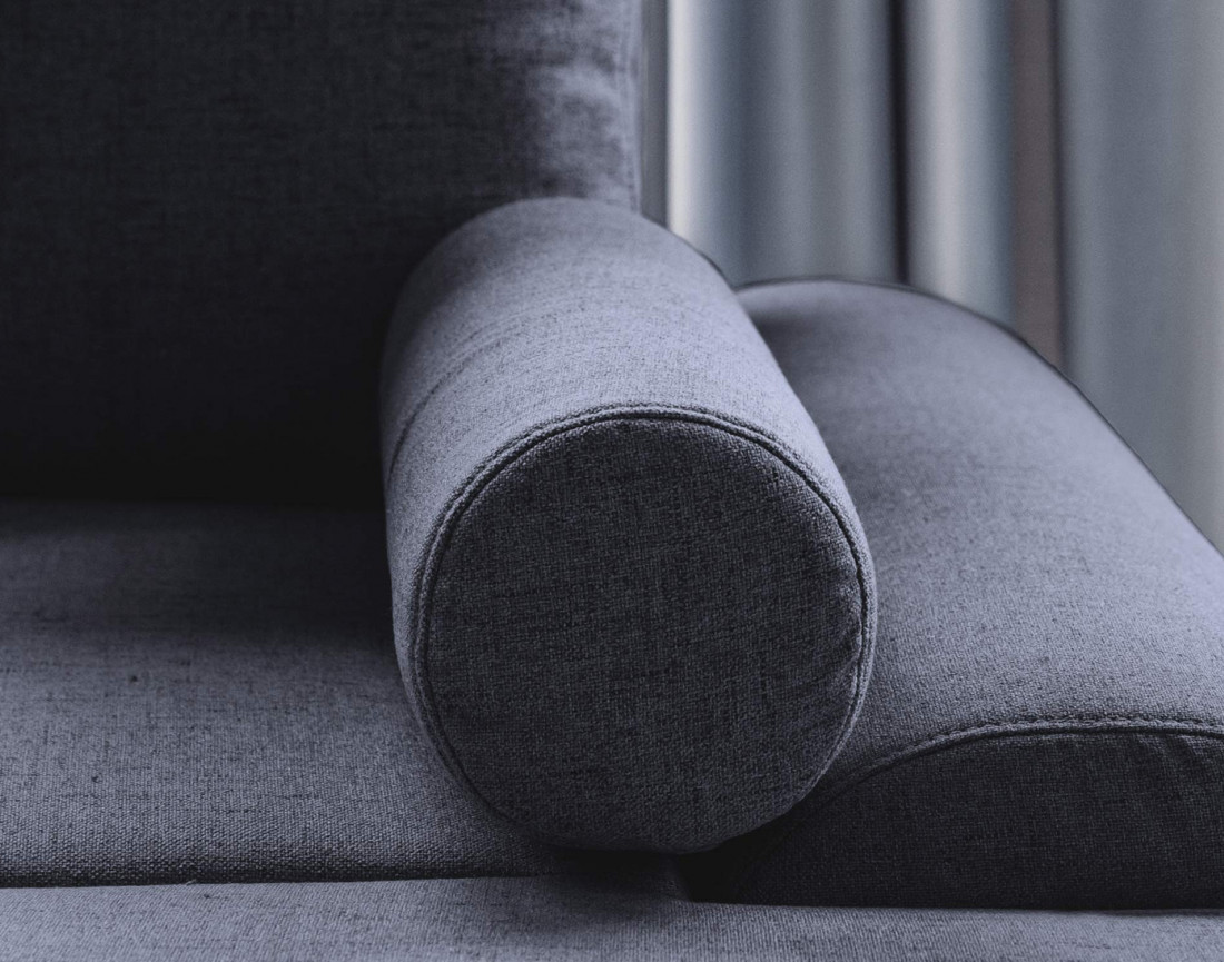 Canapé d'angle droit 4 places convertible avec coffre en tissu Olli