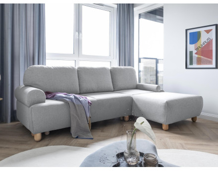 Canapé d'angle droit 4 places convertible avec coffre en tissu Olli