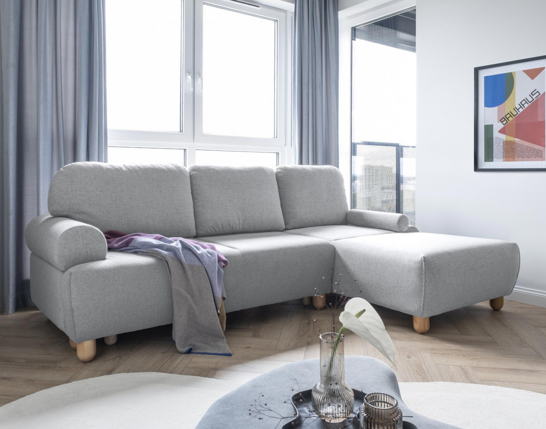 Canapé d'angle droit 4 places convertible avec coffre en tissu Olli