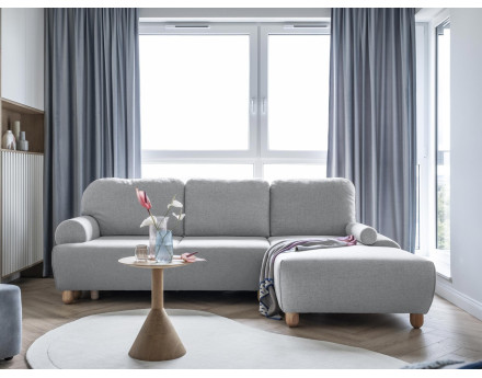 Canapé d'angle droit 4 places convertible avec coffre en tissu Olli