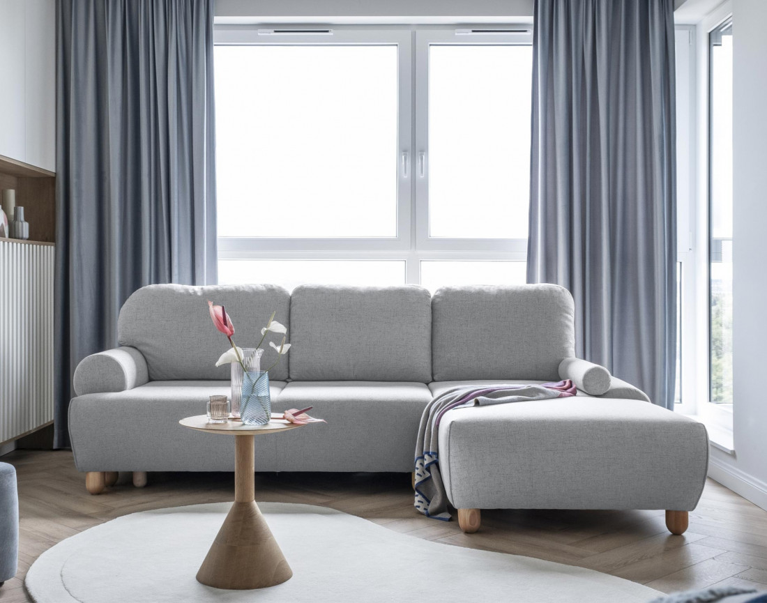 Canapé d'angle droit 4 places convertible avec coffre en tissu Olli