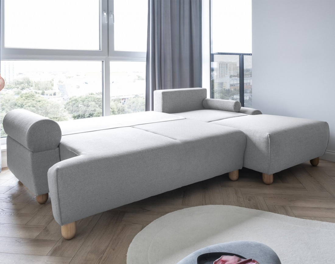 Canapé d'angle droit 4 places convertible avec coffre en tissu Olli