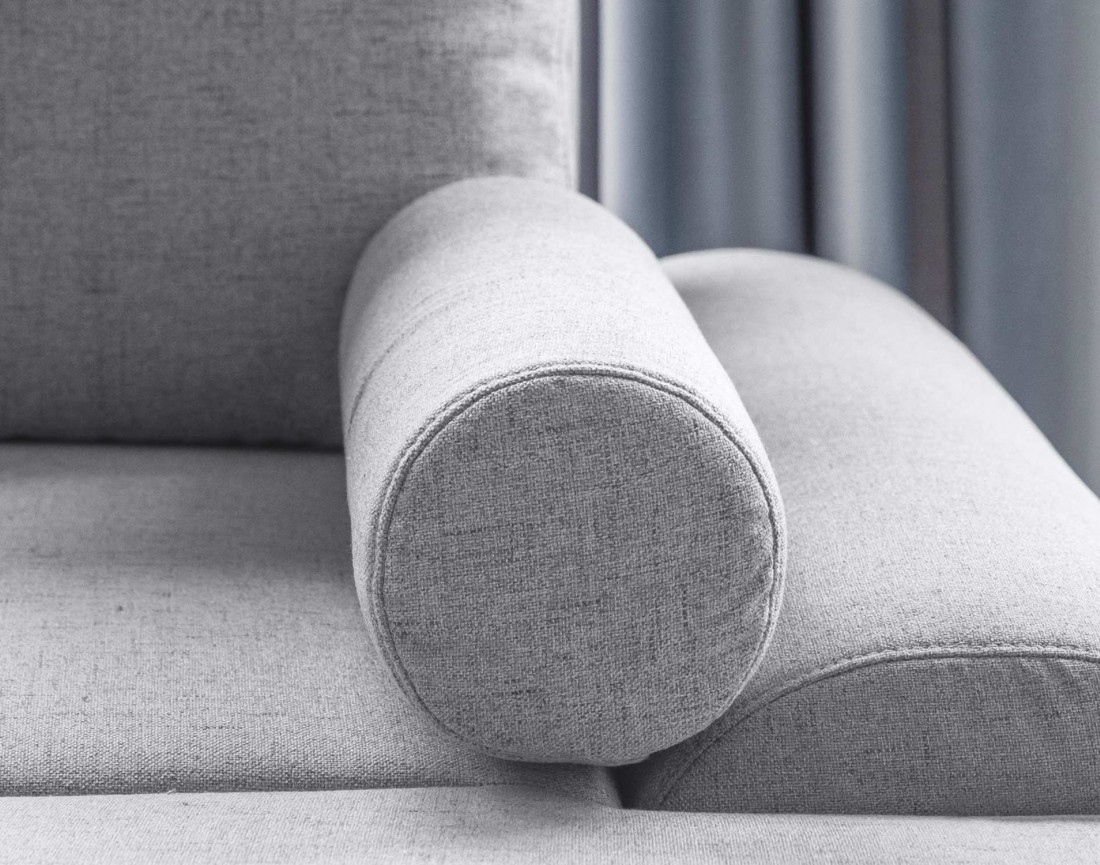 Canapé d'angle droit 4 places convertible avec coffre en tissu Olli