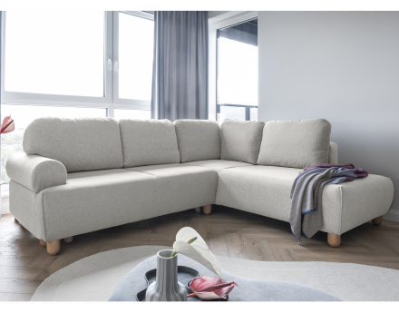 Canapé d'angle droit 5 places convertible avec coffre en tissu Olli