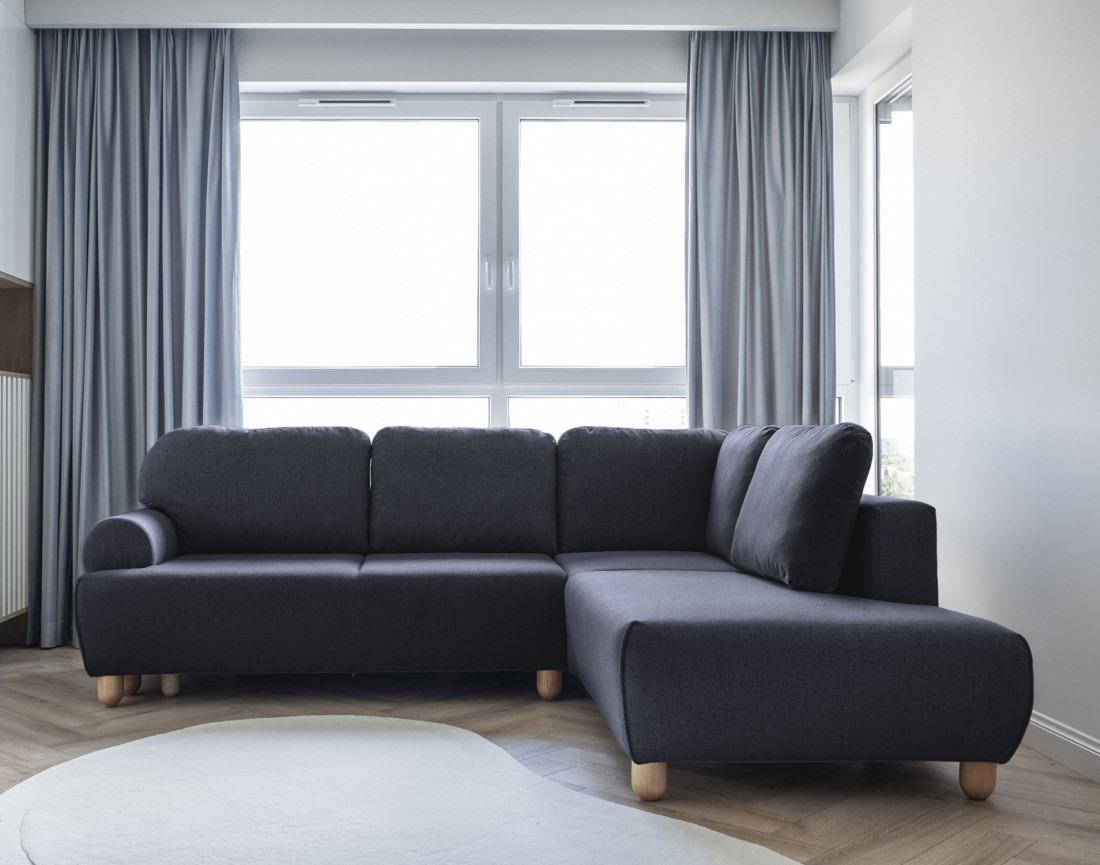 Canapé d'angle droit 5 places convertible avec coffre en tissu Olli