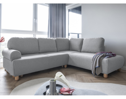 Canapé d'angle droit 5 places convertible avec coffre en tissu Olli