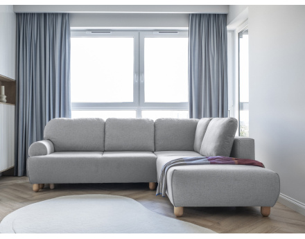 Canapé d'angle droit 5 places convertible avec coffre en tissu Olli