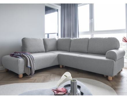 Canapé d'angle gauche 5 places convertible avec coffre en tissu Olli
