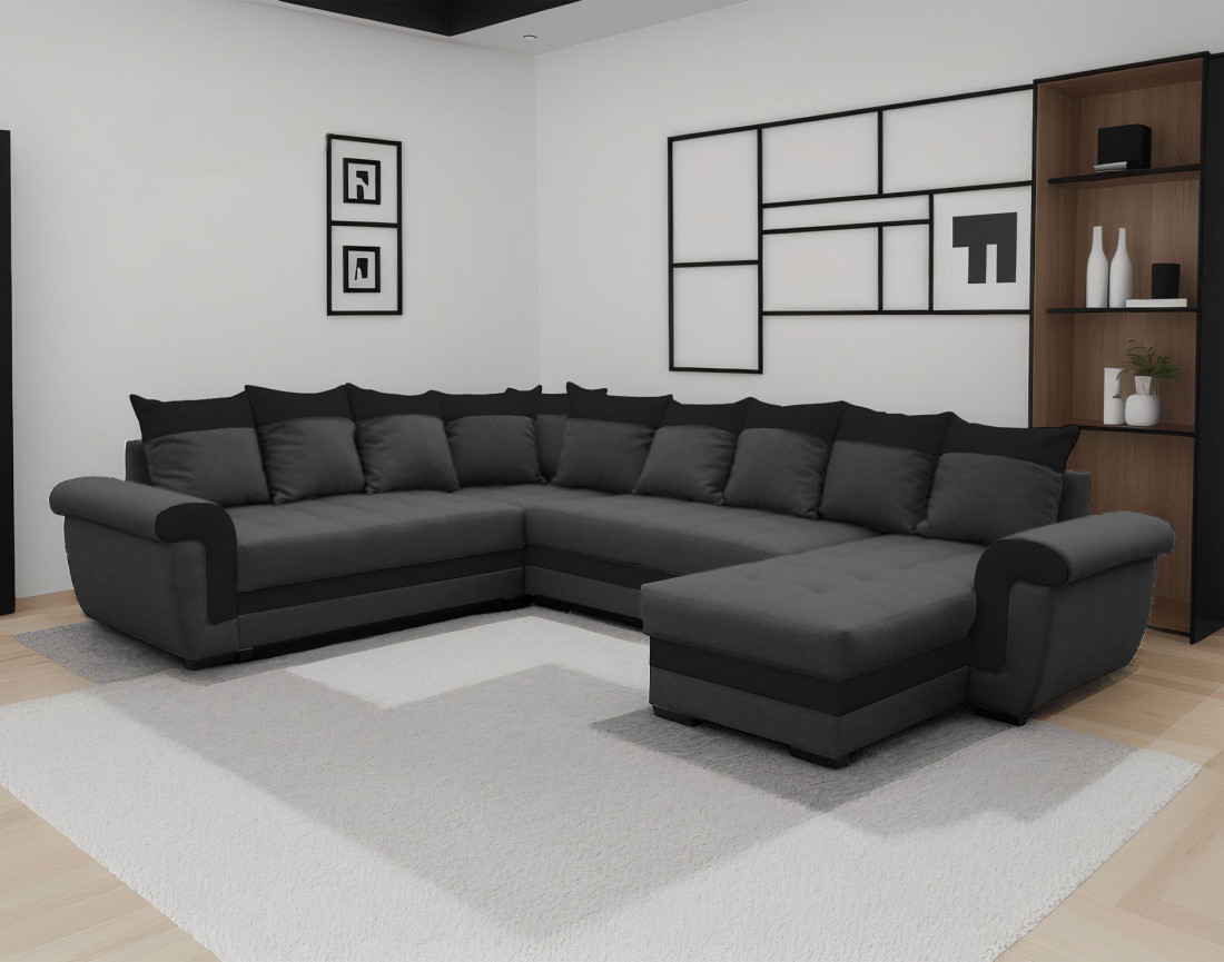 Canapé panoramique d'angle réversible convertible en tissu et PU Henry