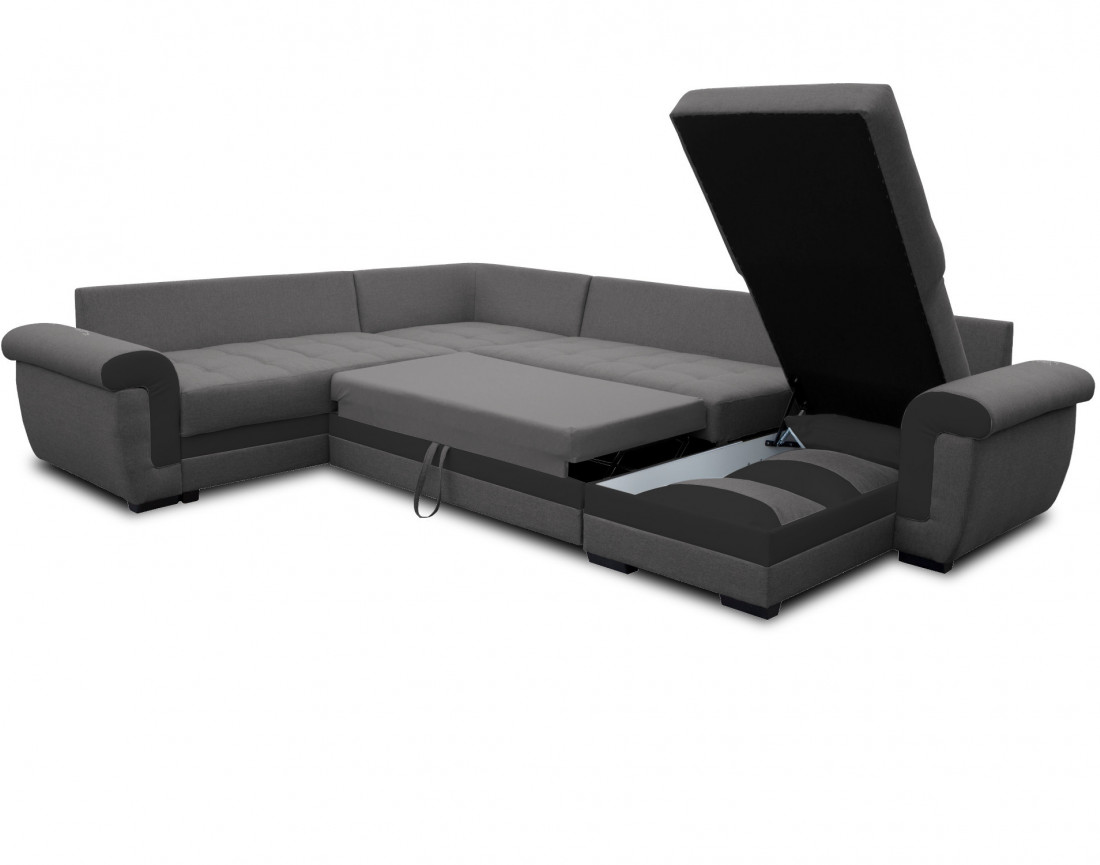 Canapé panoramique d'angle réversible convertible en tissu et PU Henry