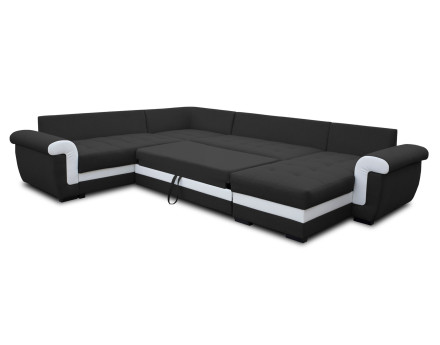 Canapé panoramique d'angle réversible convertible en tissu et PU Henry