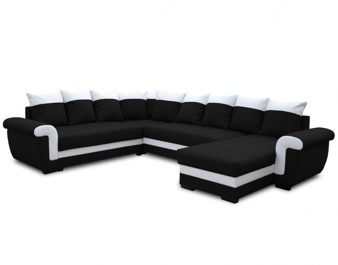 Canapé panoramique d'angle réversible convertible en tissu et PU Henry