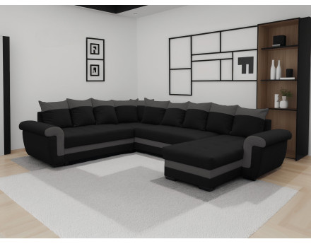 Canapé panoramique d'angle réversible convertible en tissu et PU Henry