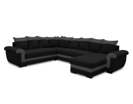 Canapé panoramique d'angle réversible convertible en tissu et PU Henry
