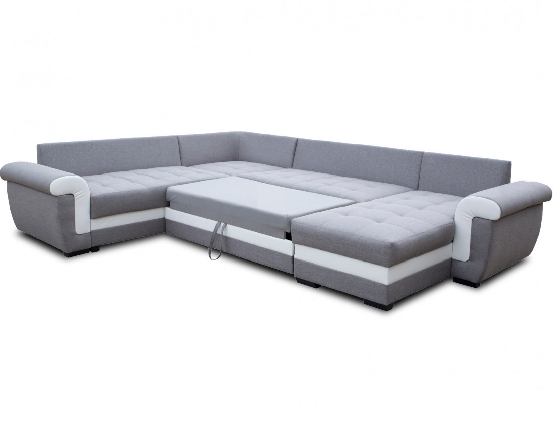 Canapé panoramique d'angle réversible convertible en tissu et PU Henry