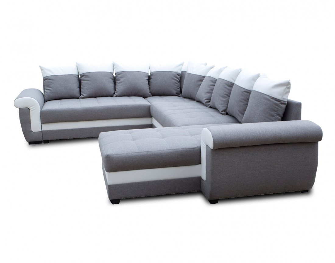 Canapé panoramique d'angle réversible convertible en tissu et PU Henry