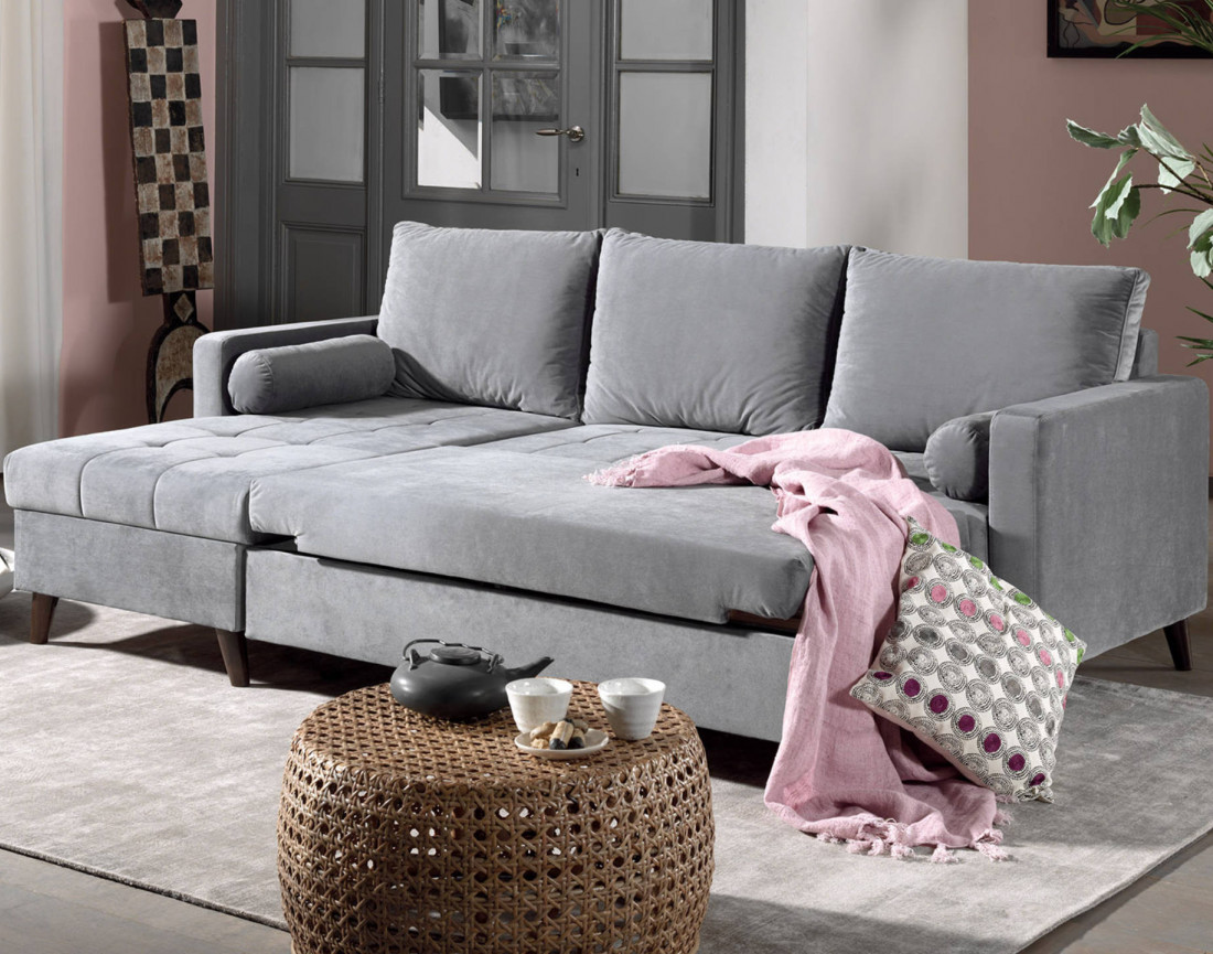 Polar - canapé d’angle réversible convertible en velours au design scandinave