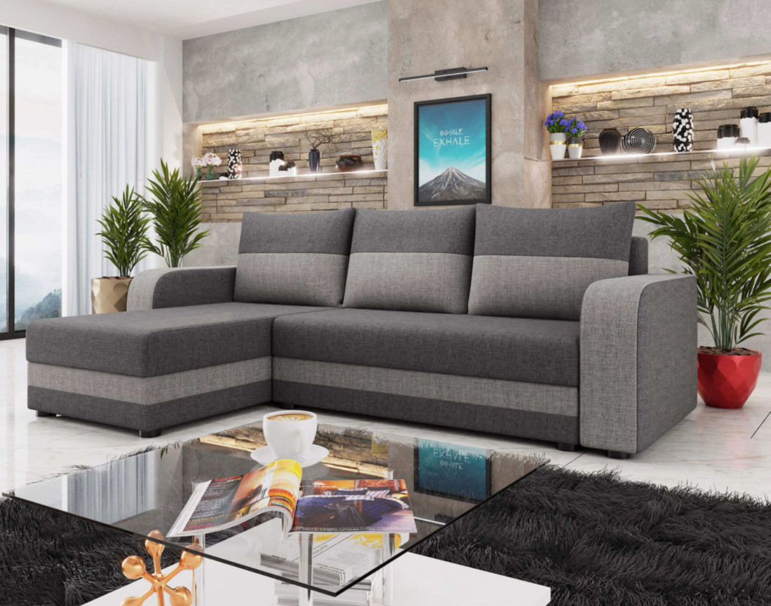Harvey – canapé d’angle réversible convertible avec coffre 4 places en tissu style contemporain