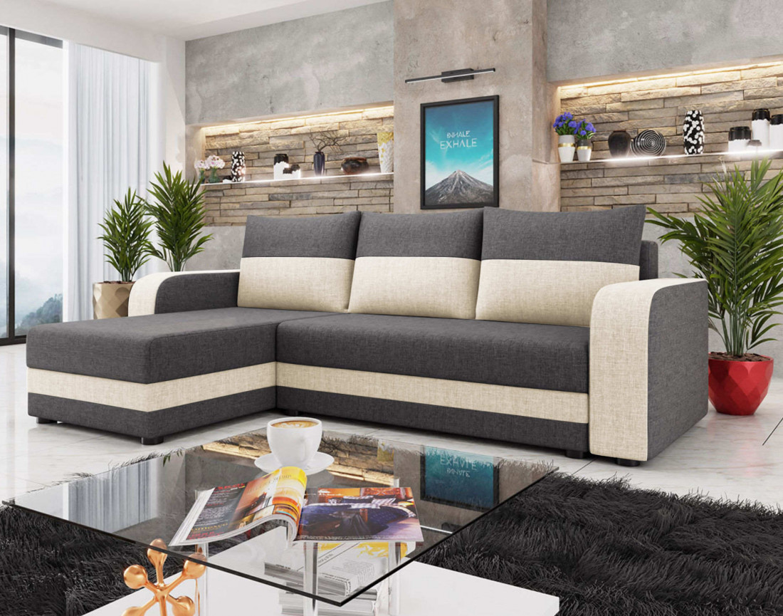 Harvey – canapé d’angle réversible convertible avec coffre 4 places en tissu style contemporain