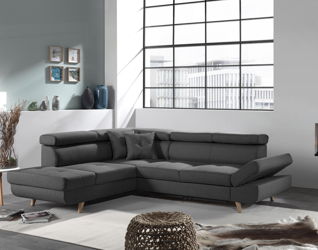 Linea - Canapé d'angle gauche convertible scandinave - L 252 x P 190cm
