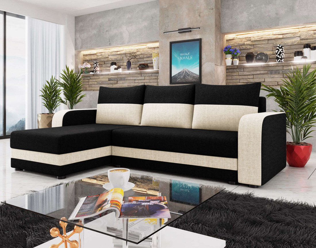 Harvey – canapé d’angle réversible convertible avec coffre 4 places en tissu style contemporain