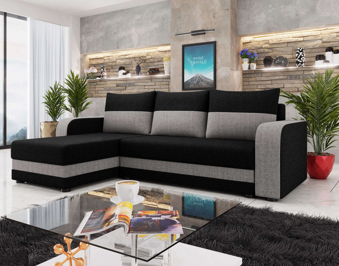 Harvey – canapé d’angle réversible convertible avec coffre 4 places en tissu style contemporain