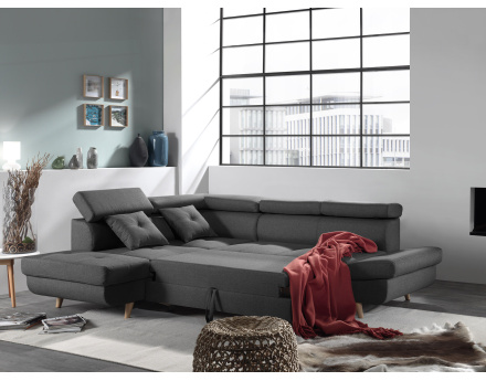Canapé d'angle convertible Linea 5 places avec têtières - angle gauche