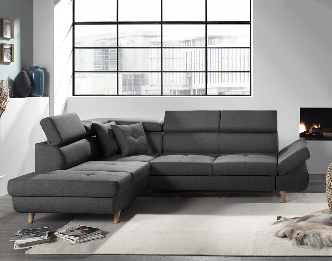 Linea - Canapé d'angle gauche convertible scandinave - L 252 x P 190cm