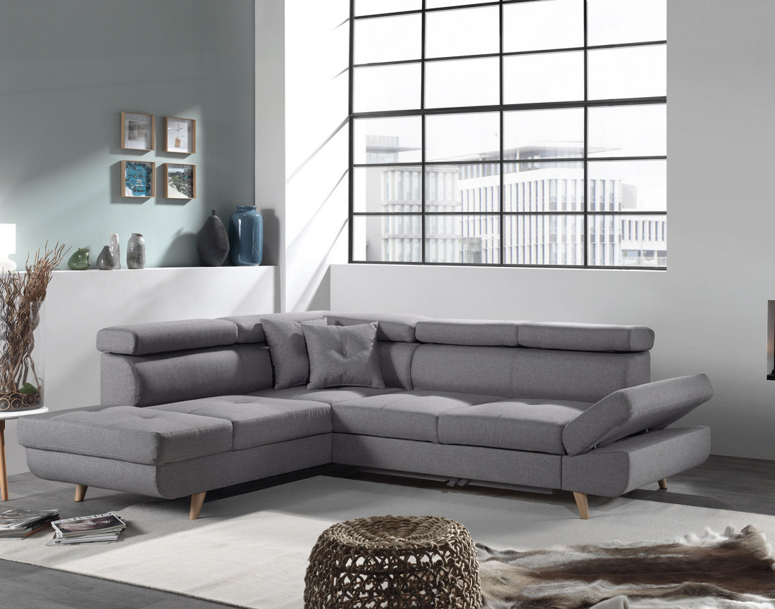 Linea - Canapé d'angle gauche convertible scandinave - L 252 x P 190cm