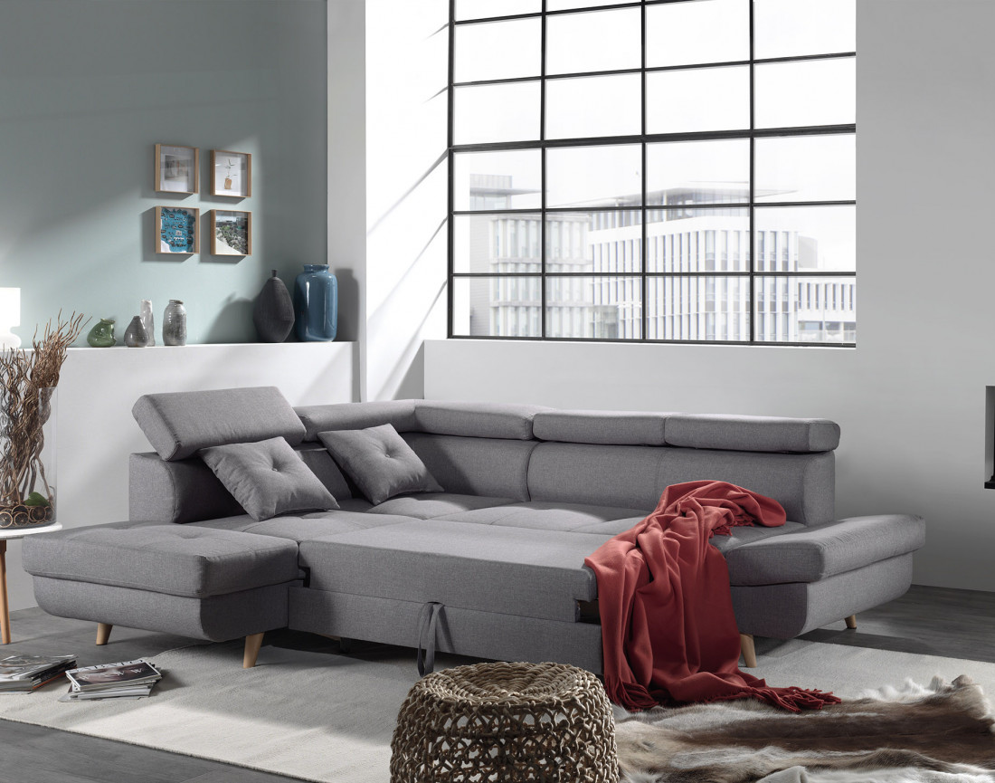 Linea - Canapé d'angle gauche convertible scandinave - L 252 x P 190cm