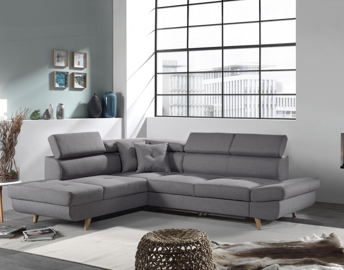 Linea - Canapé d'angle gauche convertible scandinave - L 252 x P 190cm
