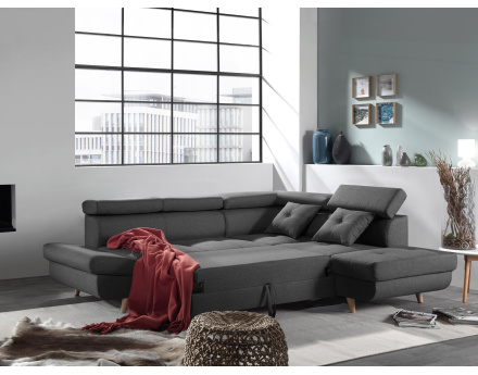 Linea - Canapé d'angle droit convertible - 5 places - avec têtières