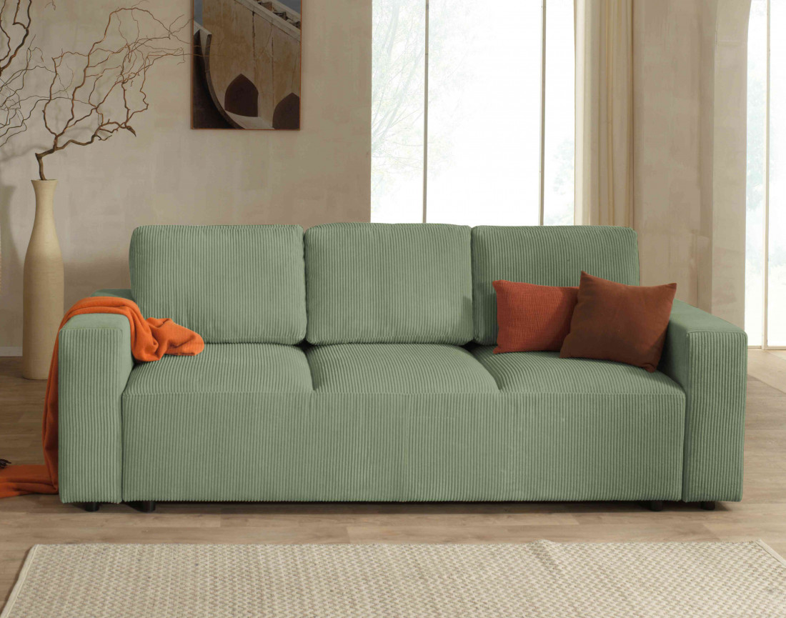 Canapé 3 places convertible avec coffre en velours côtelé Livy