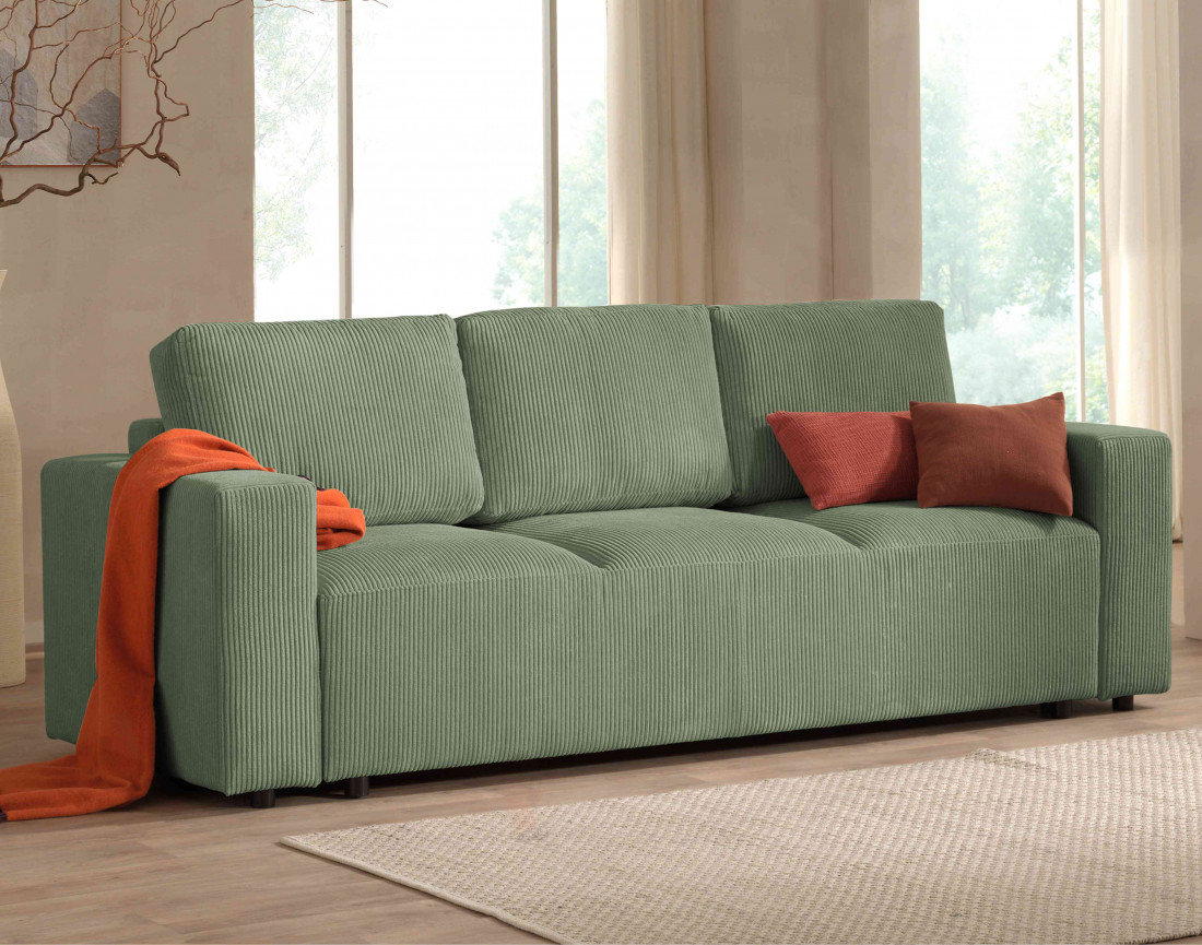 Canapé 3 places convertible avec coffre en velours côtelé Livy