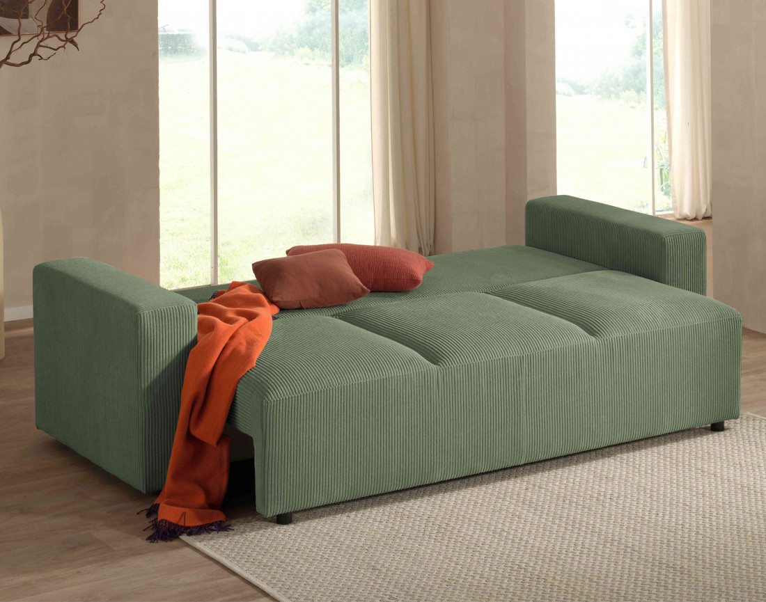 Canapé 3 places convertible avec coffre en velours côtelé Livy