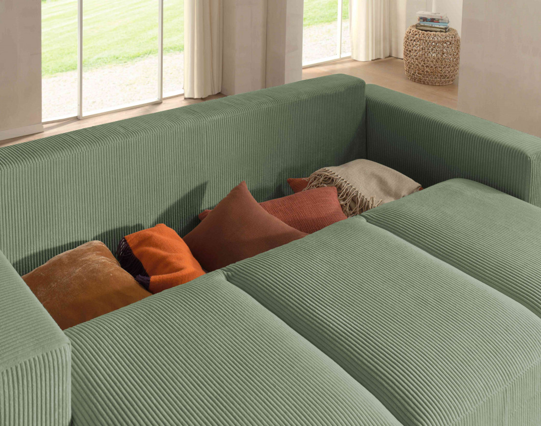 Canapé 3 places convertible avec coffre en velours côtelé Livy