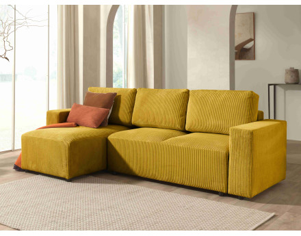 Canapé d'angle 4 places convertible avec coffre en velours côtelé Livy