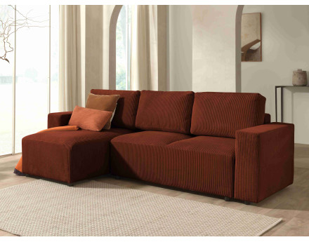 Canapé d'angle 4 places convertible avec coffre en velours côtelé Livy