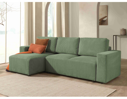 Canapé d'angle 4 places convertible avec coffre en velours côtelé Livy