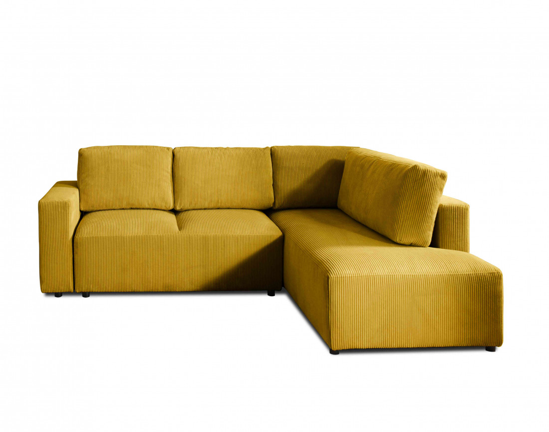 Canapé d'angle droit 5 places convertible avec coffre en velours côtelé Livy