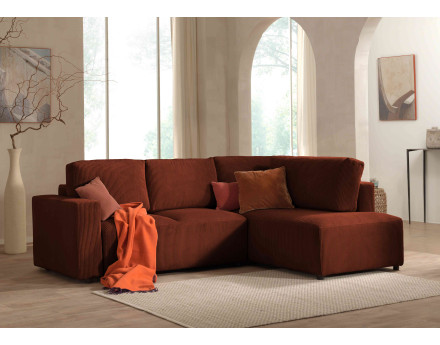 Canapé d'angle droit 5 places convertible avec coffre en velours côtelé Livy