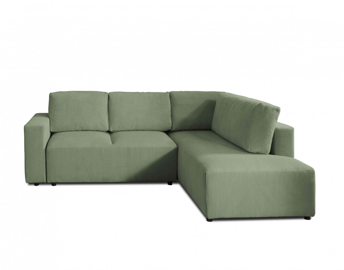 Canapé d'angle droit 5 places convertible avec coffre en velours côtelé Livy