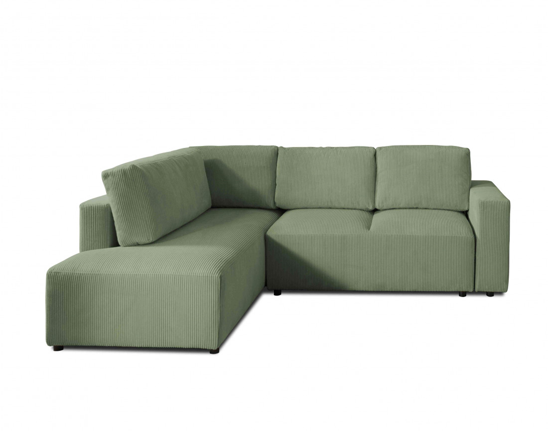 Canapé d'angle gauche 5 places convertible avec coffre en velours côtelé Livy