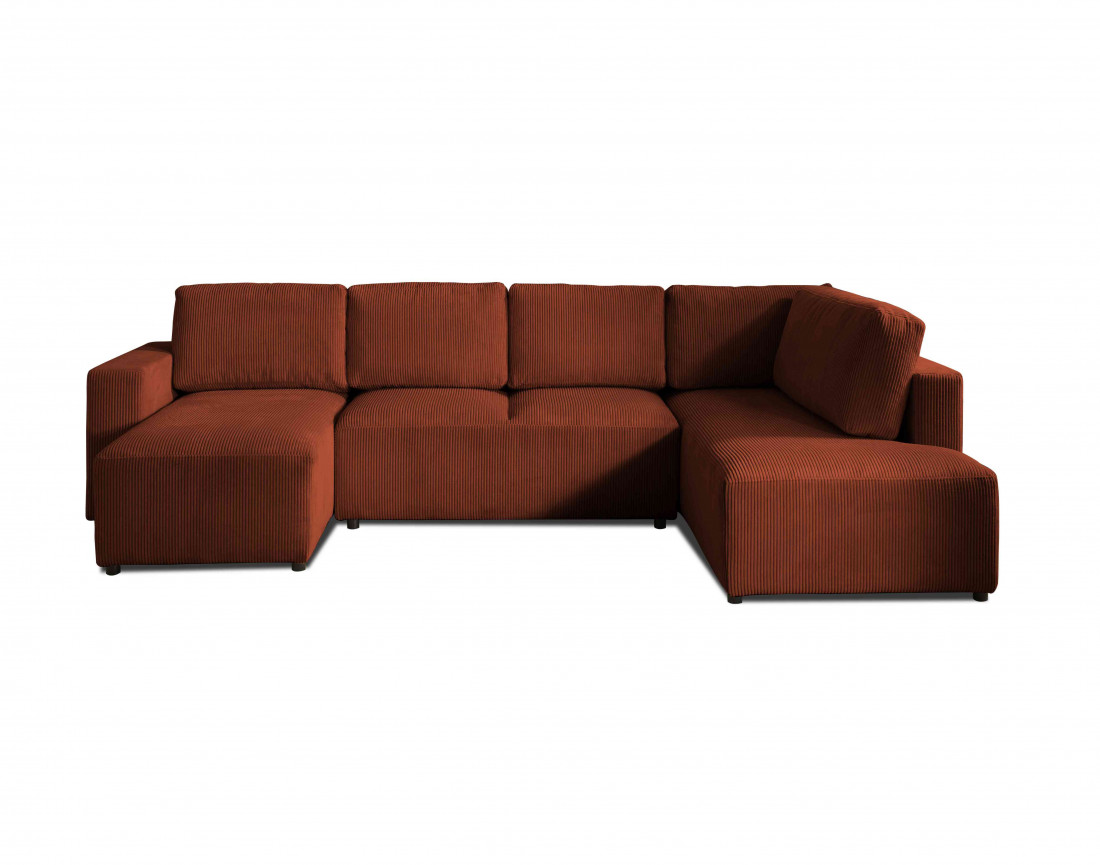 Canapé d'angle panoramique droit convertible avec coffre en velours côtelé Livy